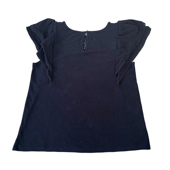 LOFT Navy Flutter-Sleeve Blouse Womens Size Petite L - Picture 9 of 9